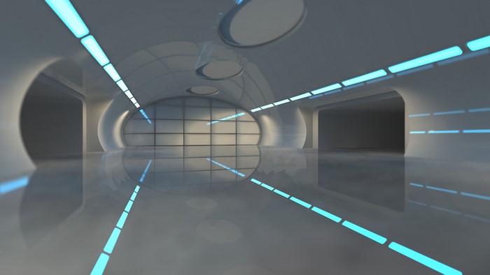 Futuristic tunnel with blue lights