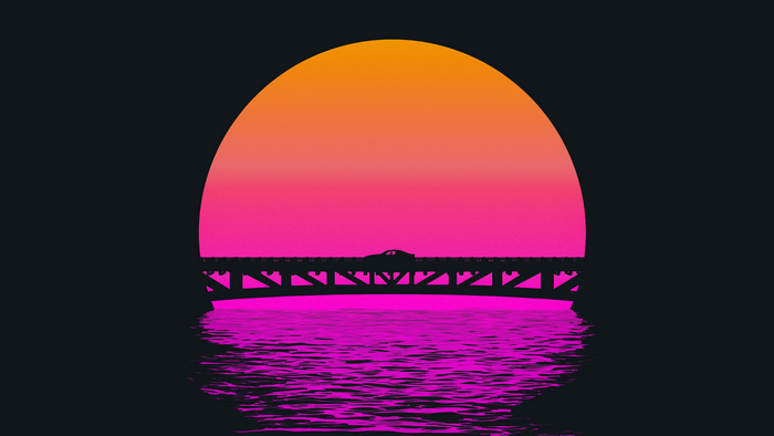 Retro Outrun Sunset Bridge 4K