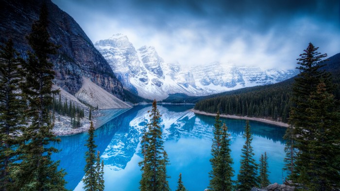 4K Ice Trees Mountain Lake Reflection