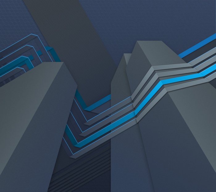 Abstract dark blue and gray geometric shapes with blue lines