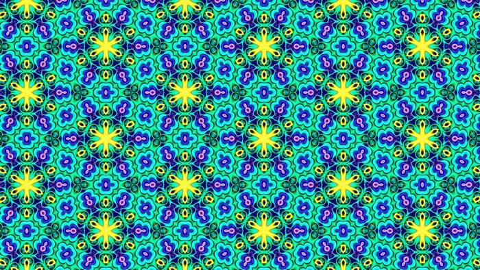 Abstract geometric pattern with yellow, blue, and green.