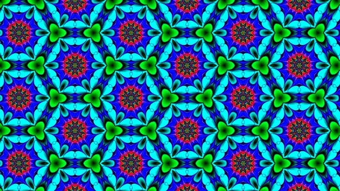 Abstract fractal pattern with blue, green, and red.