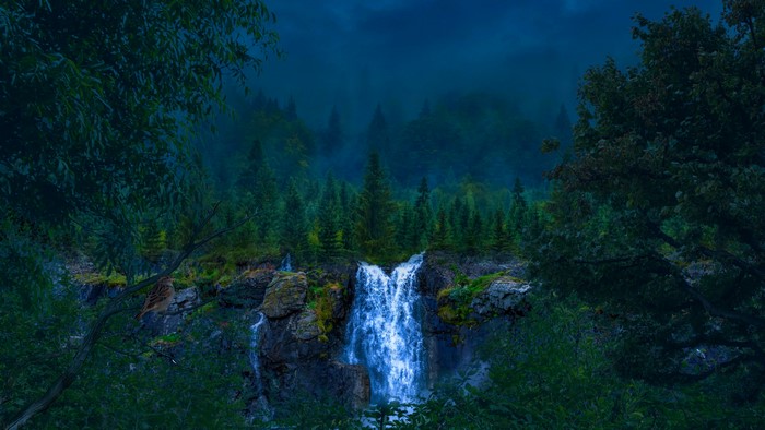 4K Nature Waterfall in Forest