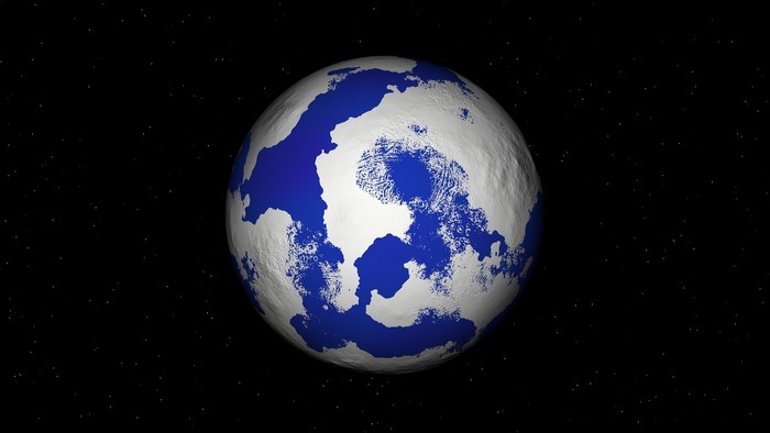 Blue and white planet in space