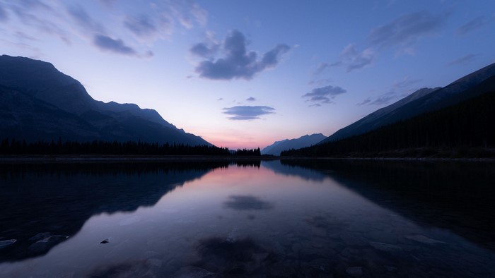 Lake and mountains at twilight