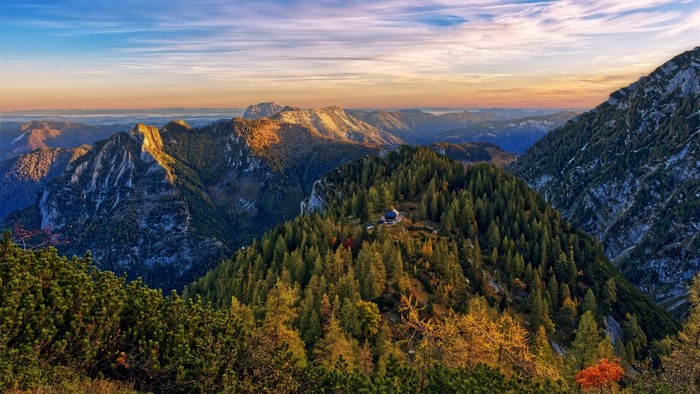 Mountains near Gmunden at sunset