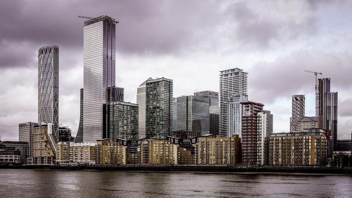 Cityscape with modern skyscrapers and river