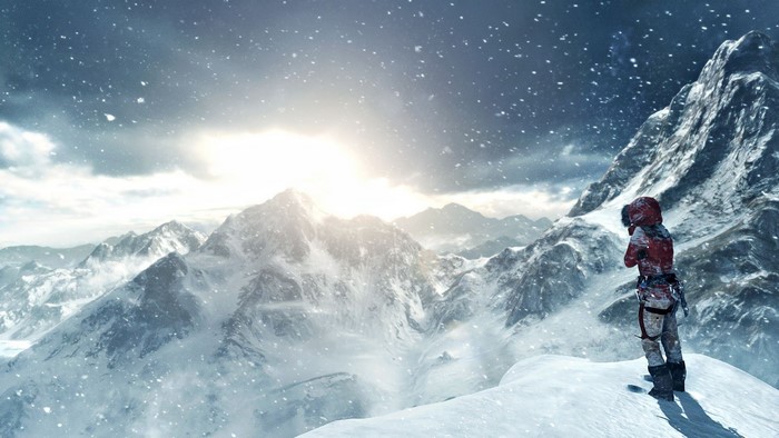 Person in winter mountains