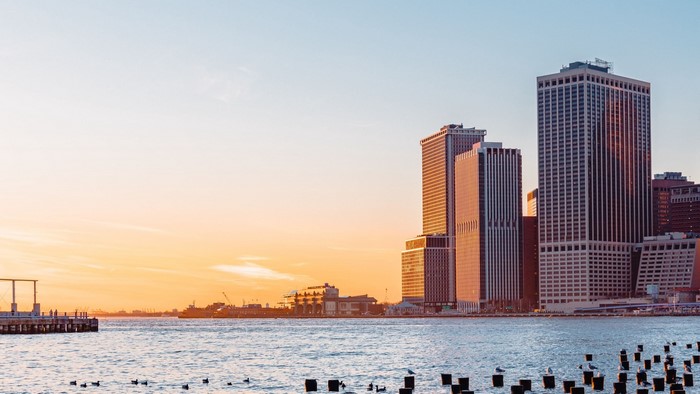 New York City skyline at sunset