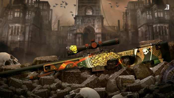 CS:GO AWP Dragon Lore Skin on Rocks