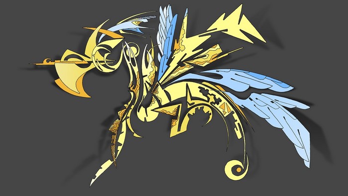 Abstract golden and blue bird-like design