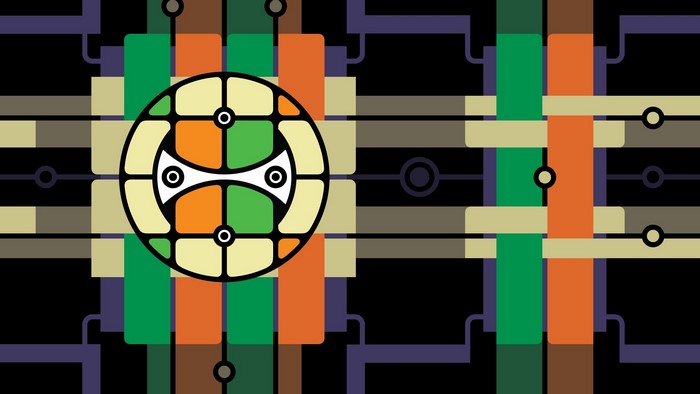 Abstract geometric pattern with circular emblem