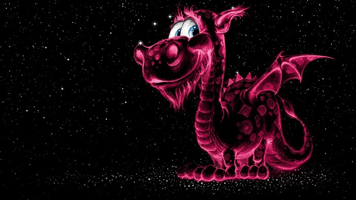 Pink Dragon in Starry Night Sky