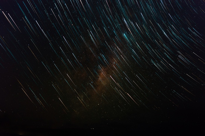 Star trails in a dark night sky