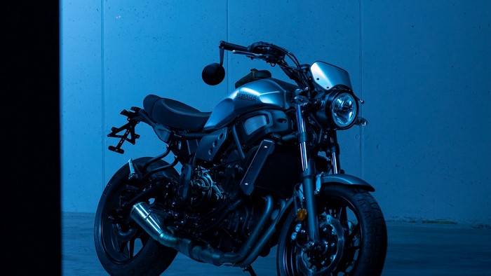 Yamaha motorcycle with blue lighting