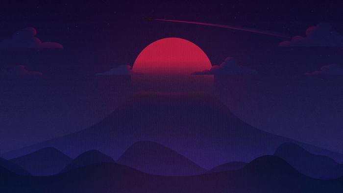 4K Sunset over Mountains with Airplane