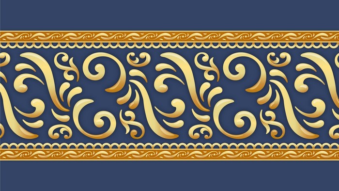 Golden floral border pattern on blue background