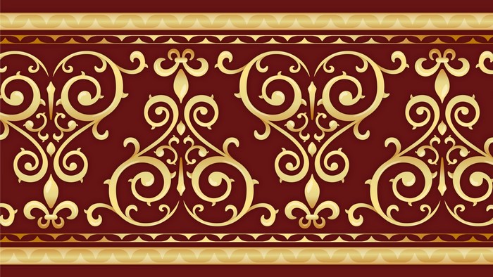 Gold ornate pattern on a dark red background