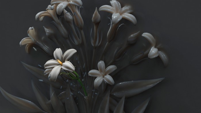 3D rendered white flowers with yellow stamen