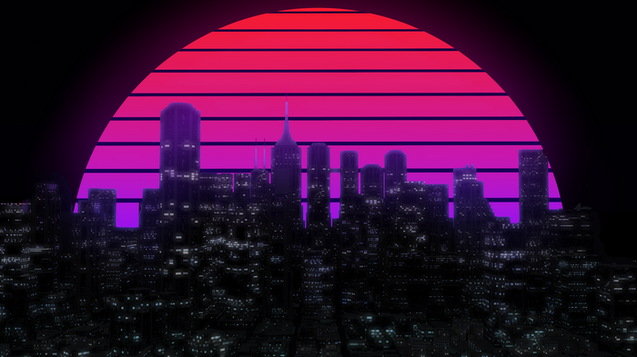 City lights, Neon, Skyline, Cityscape, Retro, Skyscrapers, Moon