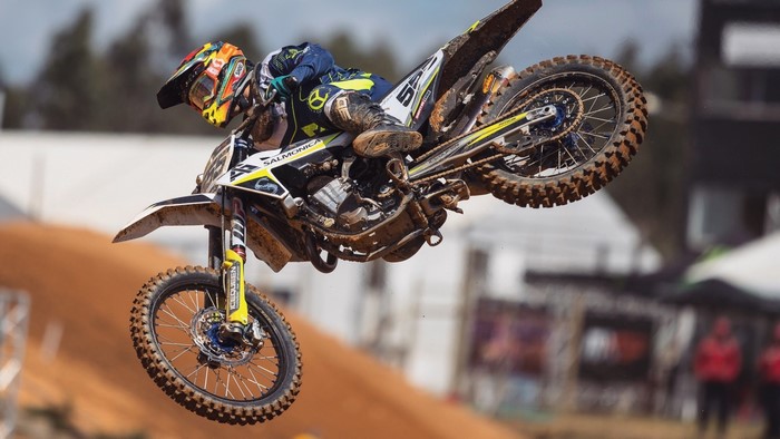 Motocross Rider 555 in Mid-Air Jump