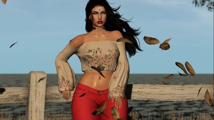 4K 3D Girl in Off-the-Shoulder Top and Red Pants