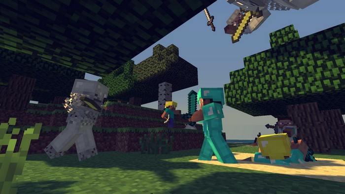 Minecraft battle with skeletons and players
