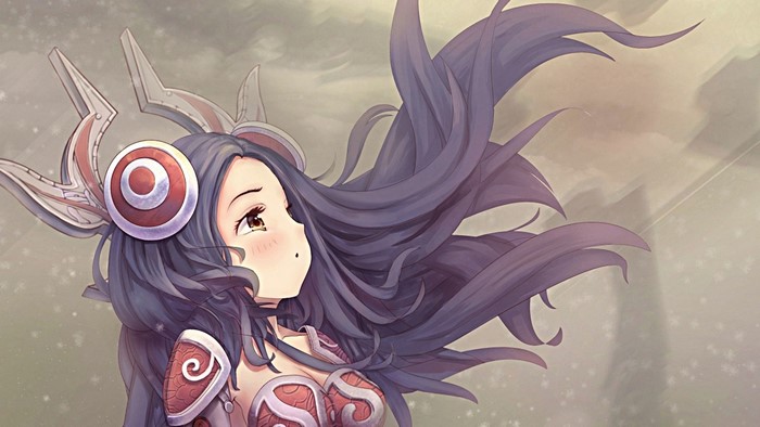 Anime girl with purple hair and armor