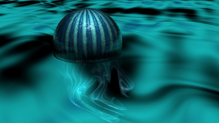 3D abstract jellyfish in blue water