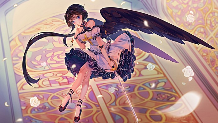 Anime girl with black wings and sword