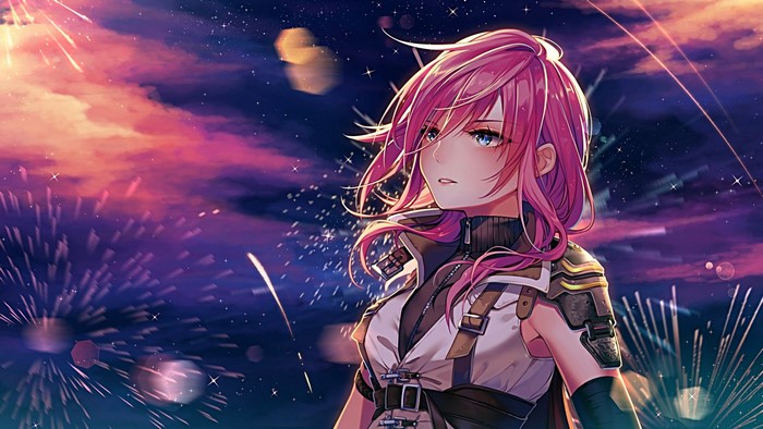 Lightning from Final Fantasy XIII with Fireworks