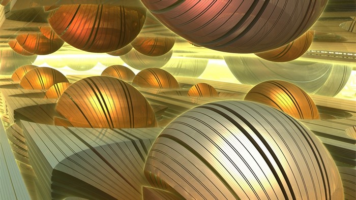 3D abstract fractal spheres with metallic texture