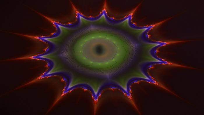 Abstract fractal with swirling green and orange patterns