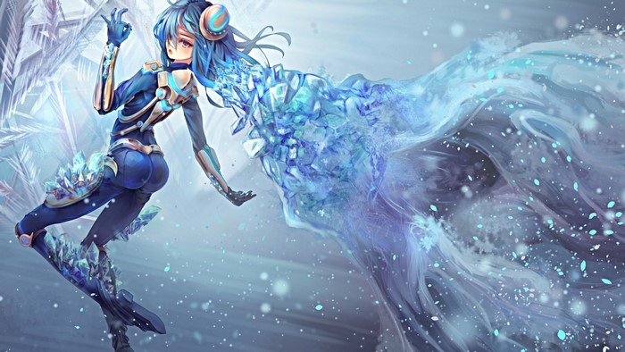 Anime girl with blue hair and ice powers