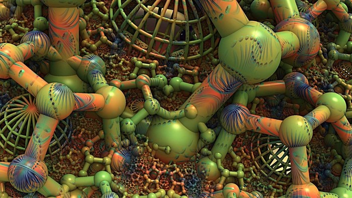 3D fractal abstraction with interconnected spheres and tubes
