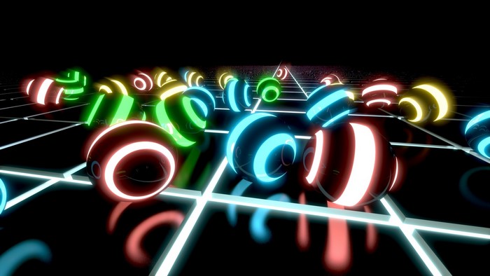3D abstract glowing spheres on a grid