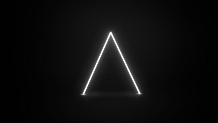White Neon Triangle on Black Background