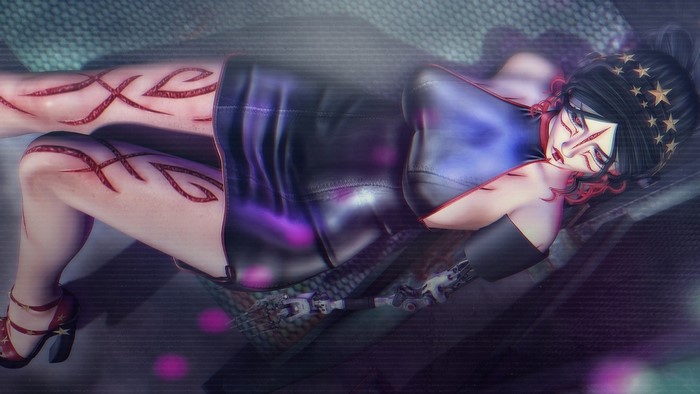 Fantasy girl with cybernetic arm and leg scars