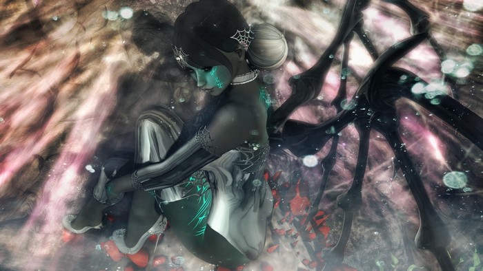 Fantasy girl with spiderweb and dark tendrils