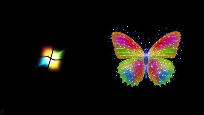 Windows logo and colorful butterfly