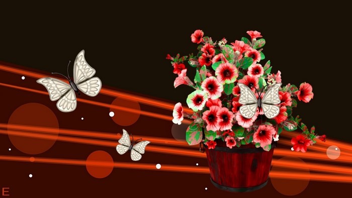 Butterflies and flowers in a bucket