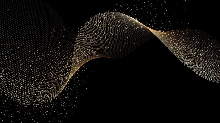 Abstract golden wave with particles on black background