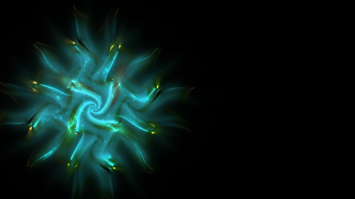 Abstract fractal spiral with teal and yellow colors