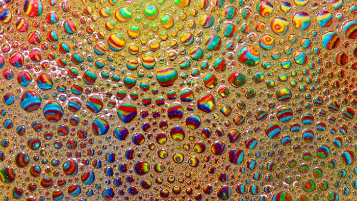 Colorful oil and water drops macro photography