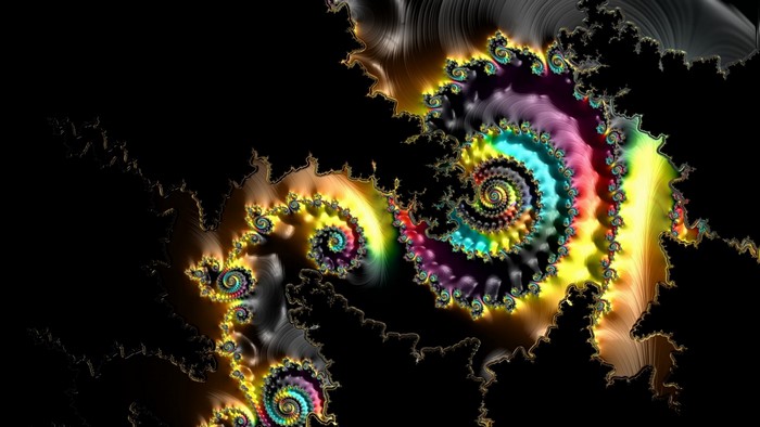 Colorful Fractal Spiral on Black Background