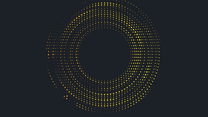 Abstract yellow dots forming a circle on a dark background