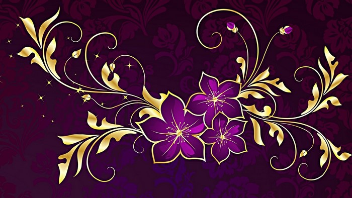 Gold floral ornaments with purple flowers