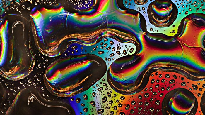Abstract Rainbow Oil and Water Droplets