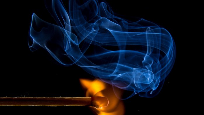 4K Blue Smoke and Burning Match