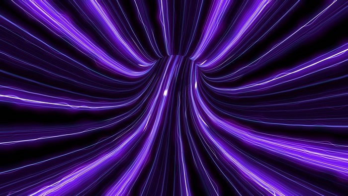 Purple light streaks in a dark tunnel